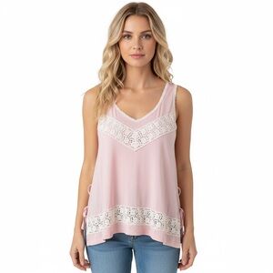 NWT POL Light Pink Crochet Side Tie Boho Tank Top Size Small